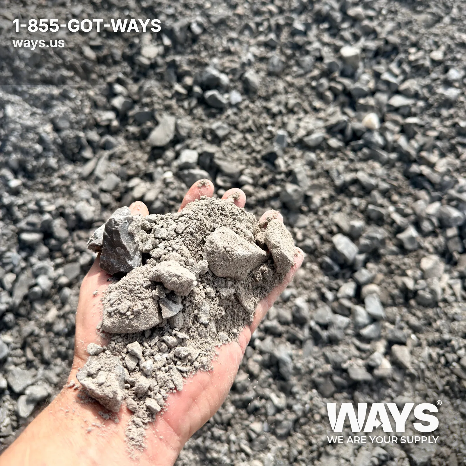Pile of #610 crushed limestone showing angular chips and fines blended together